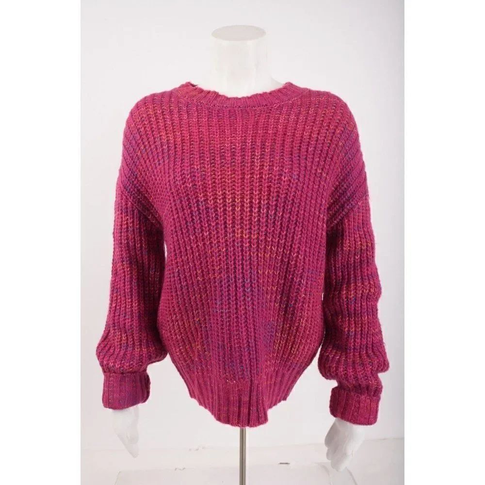Band of Gypsies Womans Sweater Sz S Fuchsia Pink Marled drop shoulder Ribbed NWT